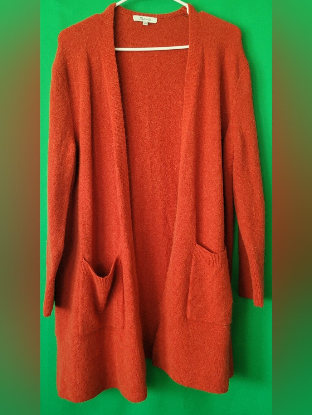 Madewell Kent Burnt Orange Open Cardigan Pockets Wool Blend Women Long Sweater